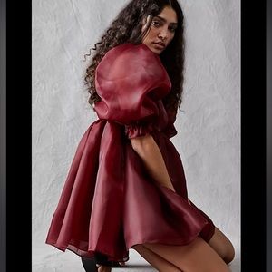 Free People SELKIE Bordeaux Puff Dress